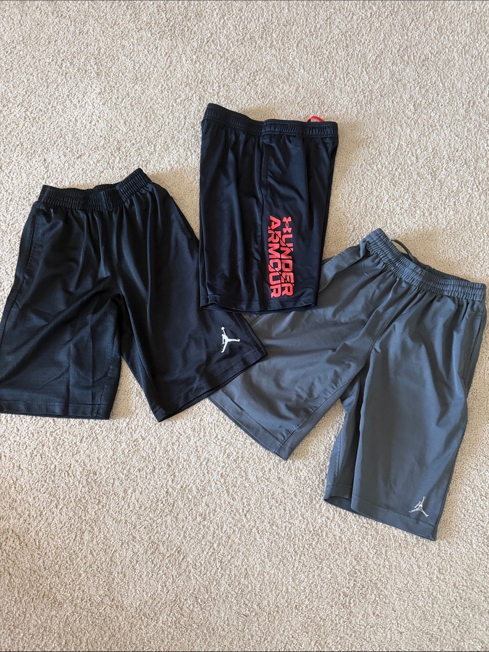 Under Armour Kids' Black and Gray Athletic Shorts Set with Red Logo